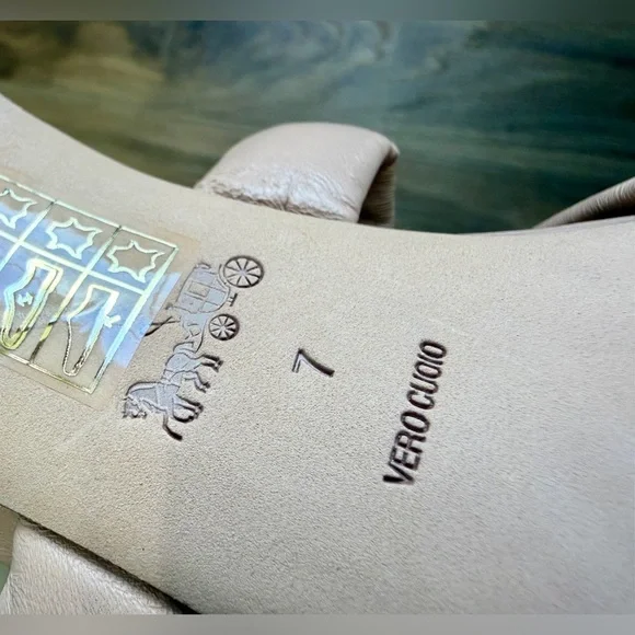 Coach Blush Nude Leather Knotted Mule Heels Square Toe Size 7 - Picture 9 of 9